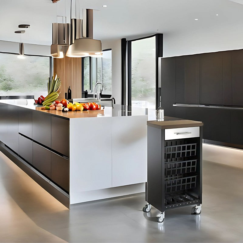 Desserte de cuisine KARA, noir-inox-Bois Cerisier Don Hierro - Mathon - 2