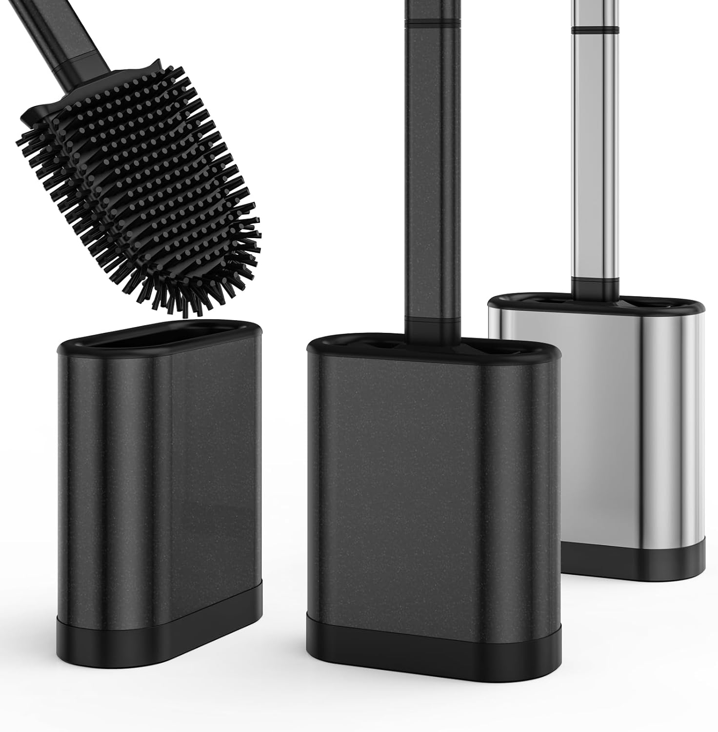 Brosse WC Silicone Noir avec Manche Inox – Support Inclus Vendos85 - Mathon