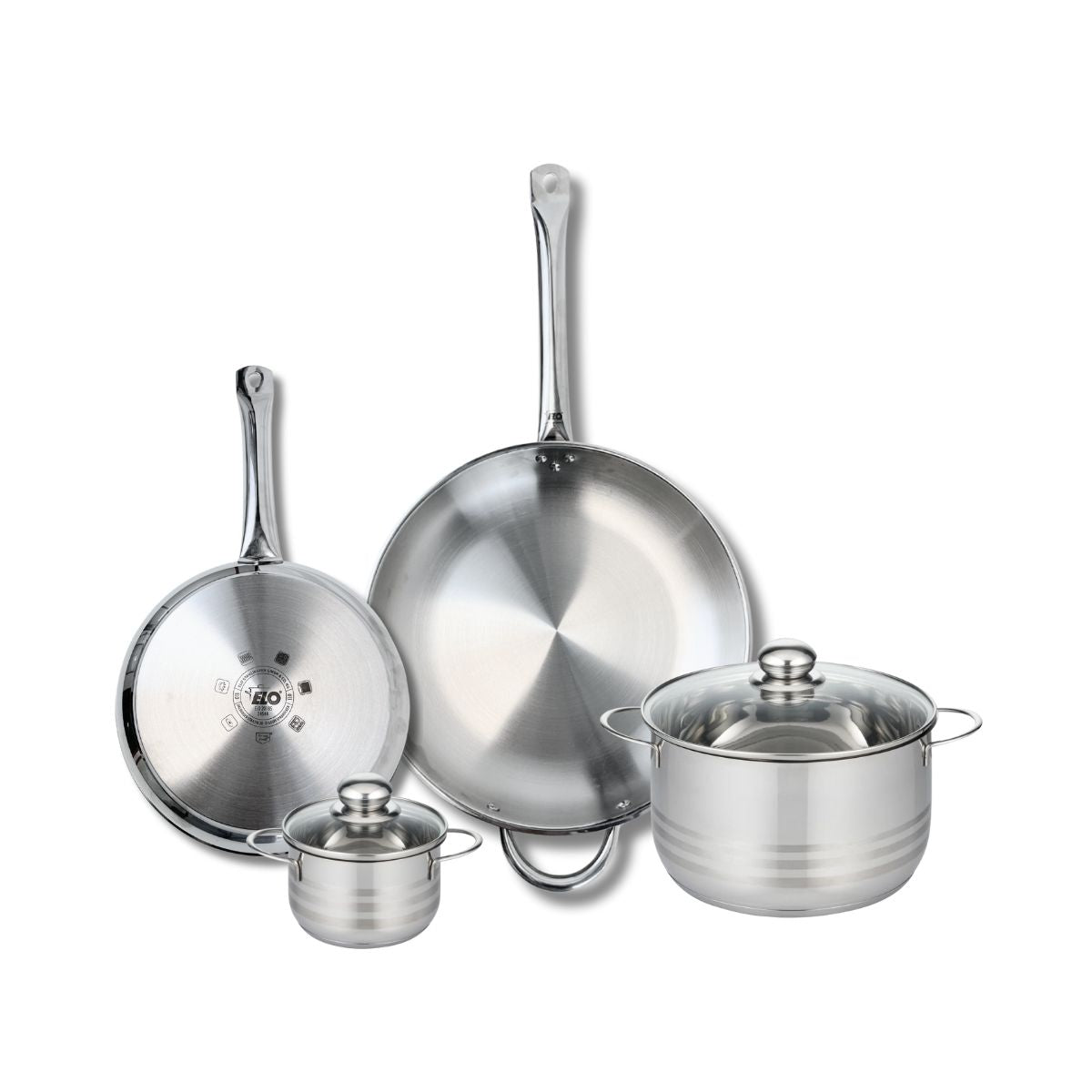Ensemble de 2 Poêles de cuisson 24 et 32 cm et 2 faitouts 12 et 20 cm  Profi Brillant Elo - Mathon - 1