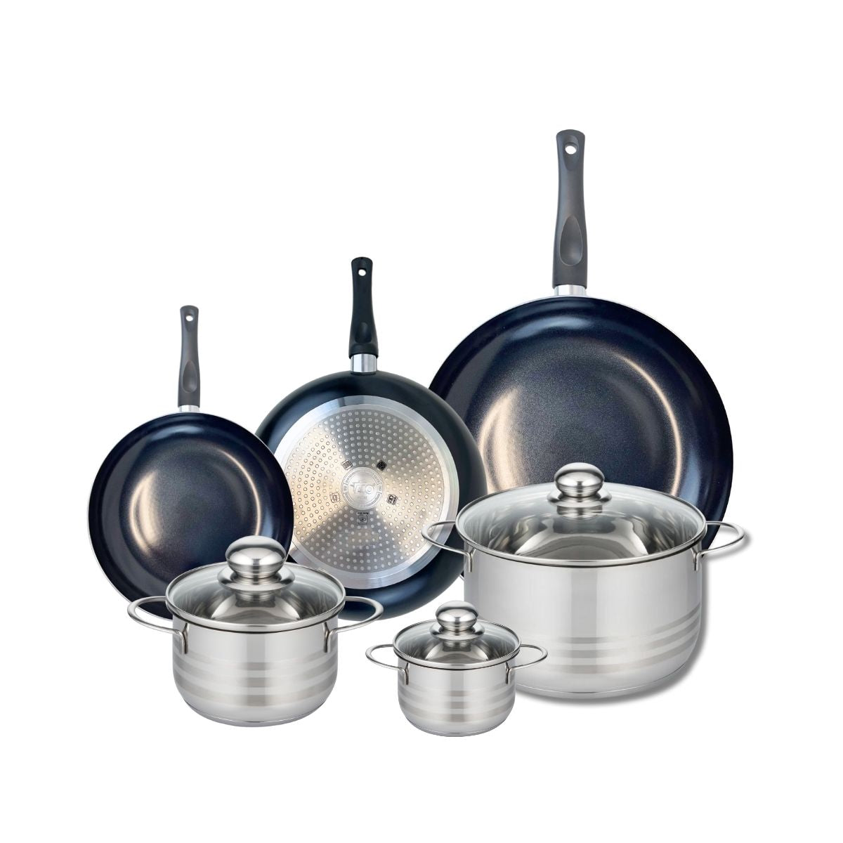 Ensemble de 3 Poêles de cuisson 20, 24 et 32 cm et 3 faitouts 12, 16 et 24 cm  Prima Brillant Elo - Mathon - 1
