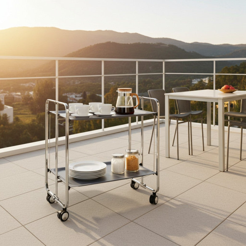 Desserte pliante 2 niveaux avec roulettes – structure chromée, bauhaus Don Hierro - Mathon - 3