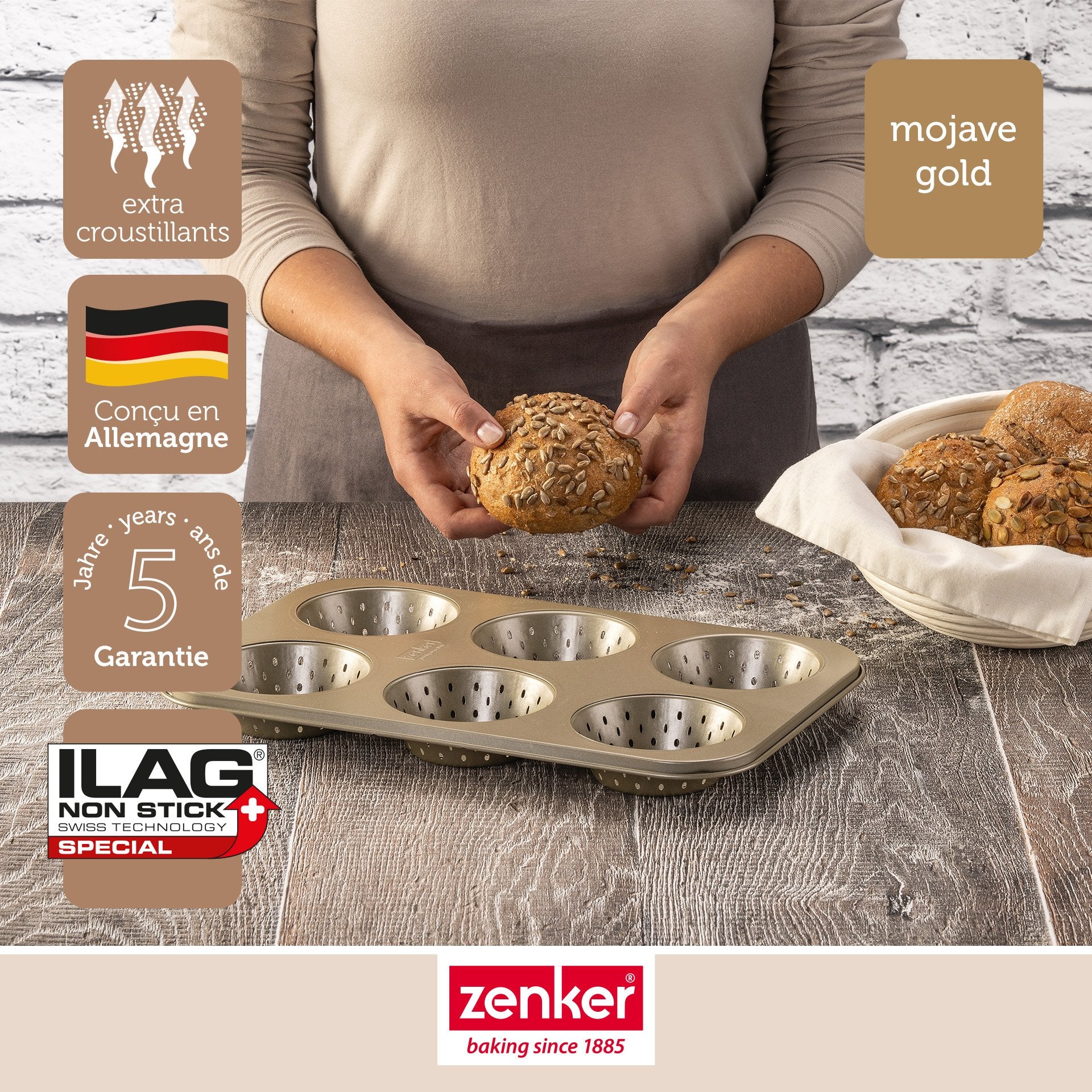Moule à petits pains individuels ronds 6 empreintes 33 x 22 cm Zenker Mojave Gold Zenker - Mathon - 4