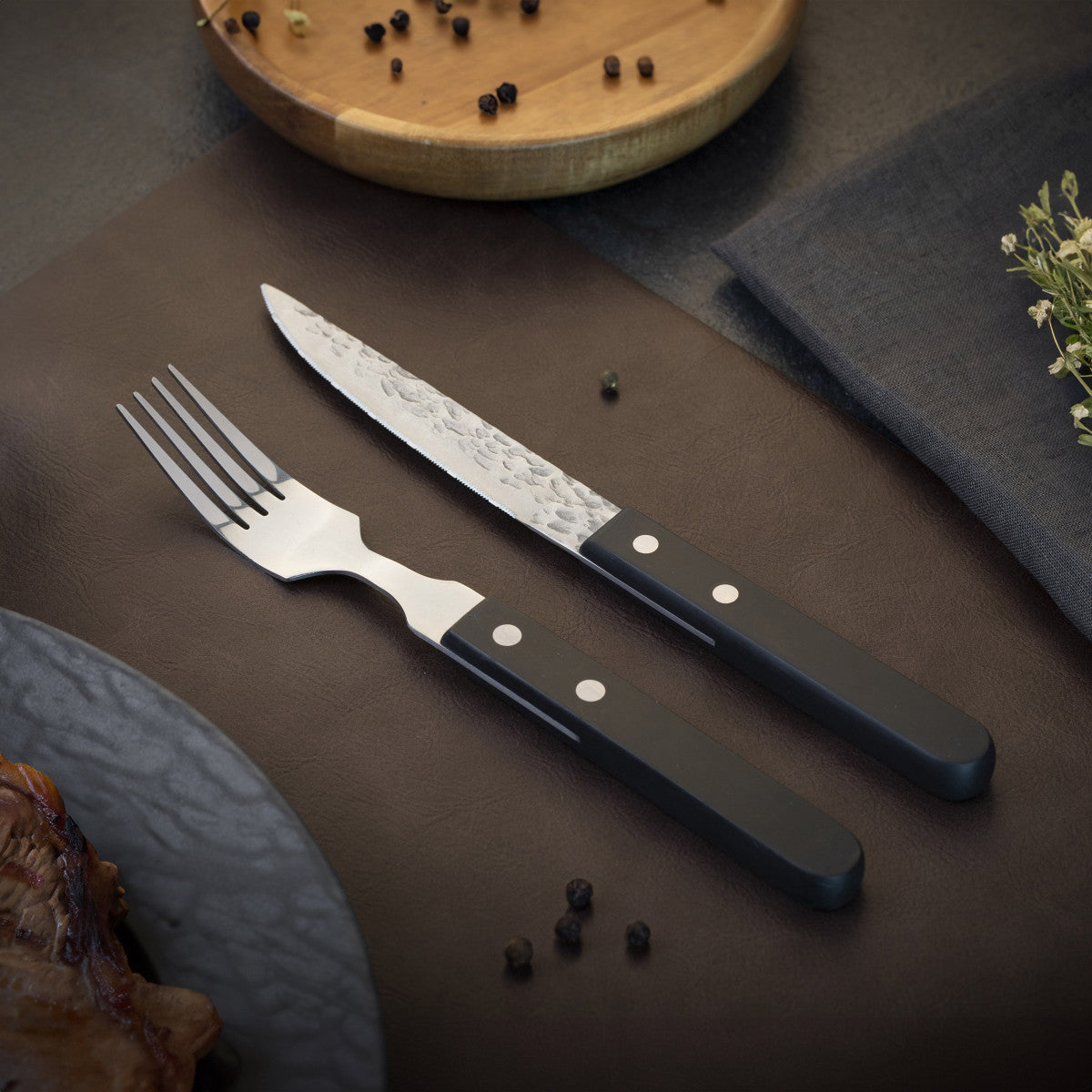 Steak Pizza 2.0 Martelé Noir - Coffret 6 couteaux steak Amefa - Mathon - 4