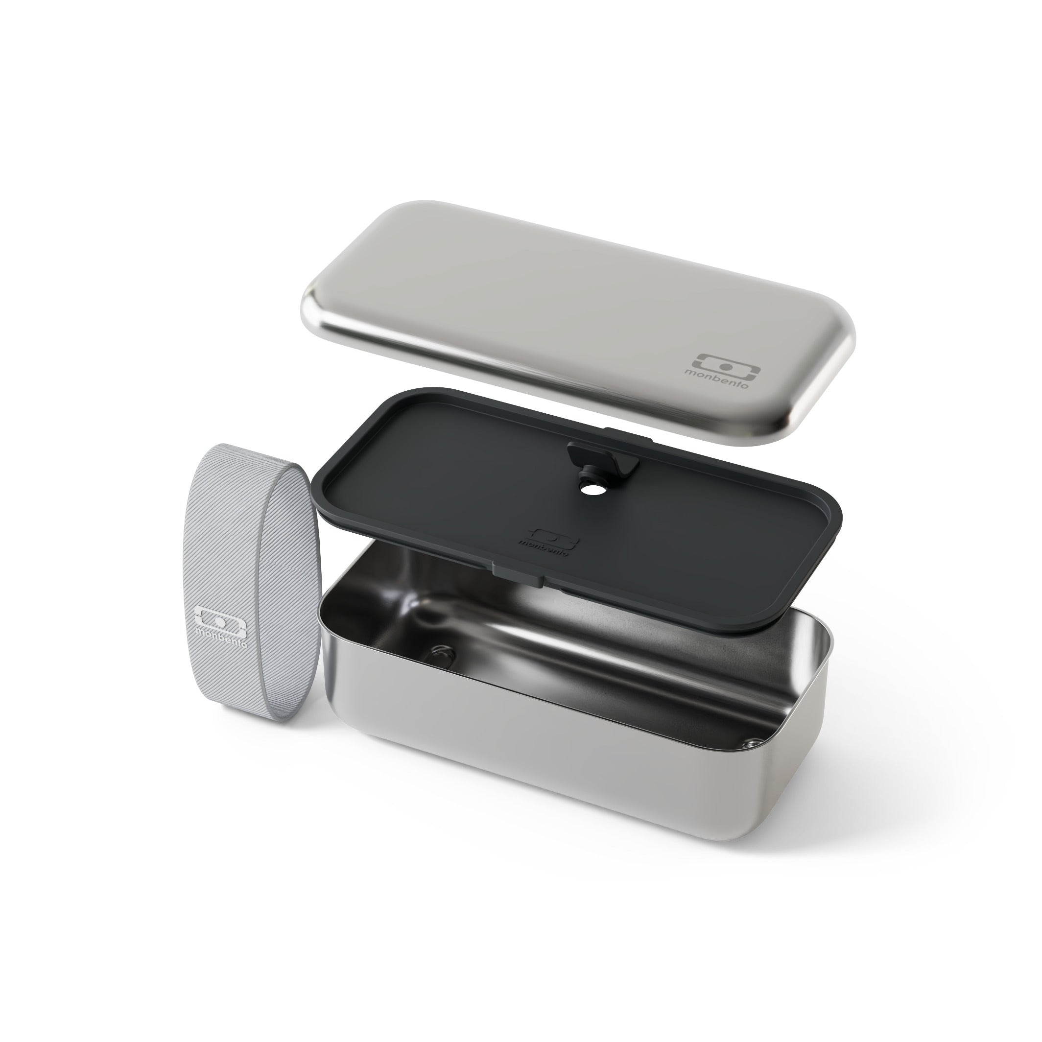 Set lunch box en métal micro-ondable Sense Gris coton 700ml + accessoires Monbento - Mathon - 3