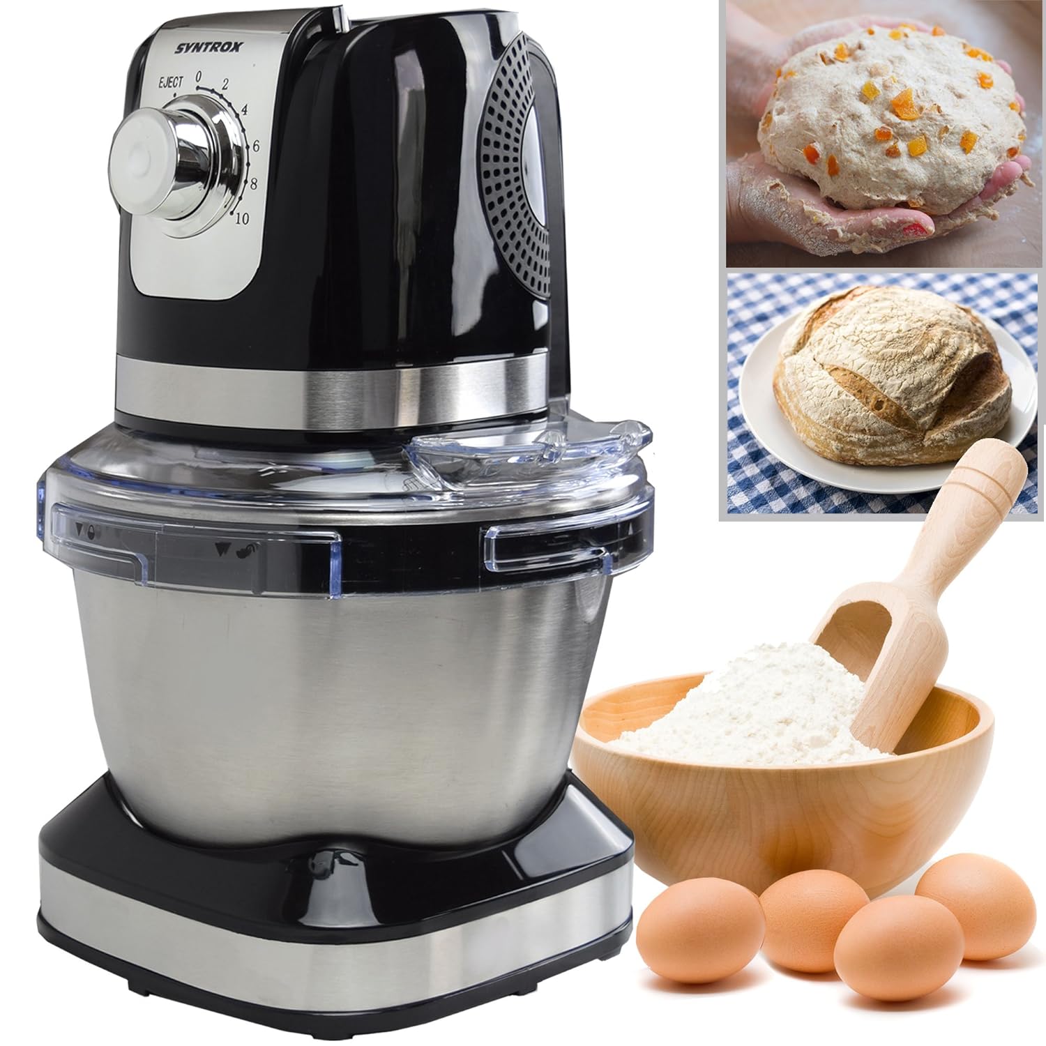 Machine à pétrir pour robot ménager en acier inoxydable 4 litres noir Syntrox - Mathon