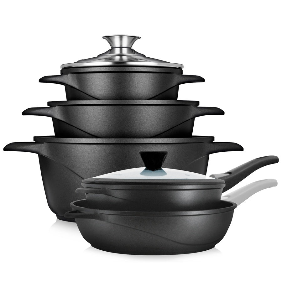 Batterie de Cuisine Induction 10 Pièces Aluminium Fonte 3 Casseroles 2 Poêles  Noir MGK1819 - Mathon - 1