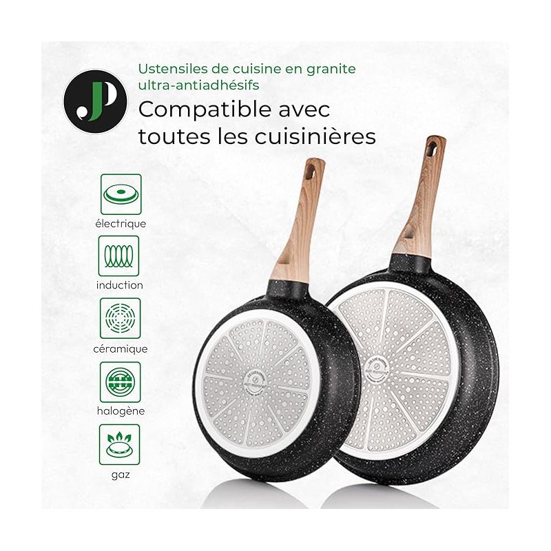 Batterie de cuisine 11 pièces avec poignées amovibles en Granit noir - Tous feux dont induction Just perfecto JL-998 Just Perfecto - Mathon - 2