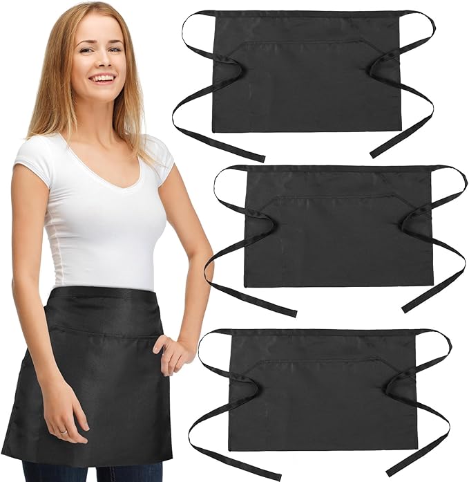 Tablier unisexe noir 39 x 62 cm avec 3 poches Vendos85 - Mathon