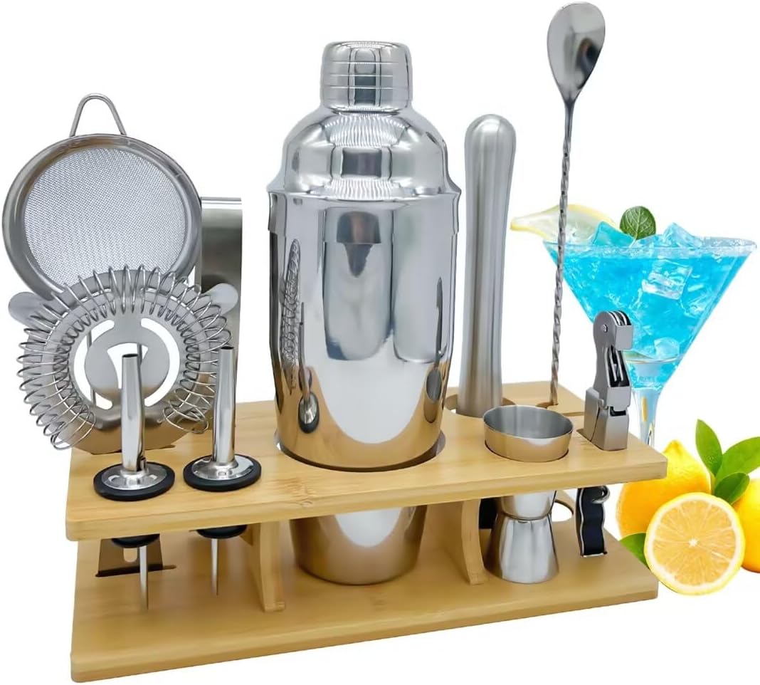Kit Barman Mixology 11 Pièces avec Support Bambou gris Vendos85 - Mathon