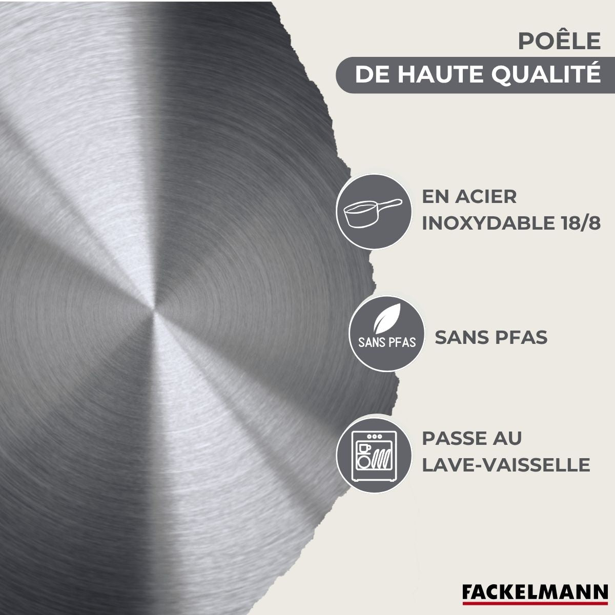 Set 2 poêles 20 et 28 cm en inox, couvercle verre et 6 ustensiles inox  Geneva Fackelmann - Mathon - 3