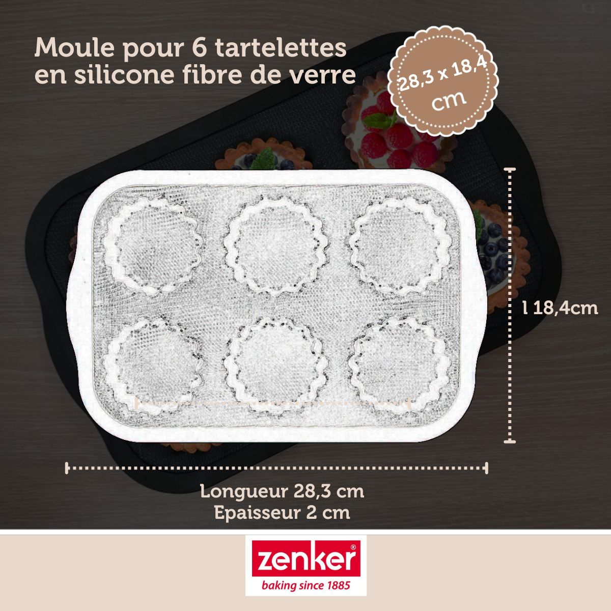 Moule 6 mini tartelettes 28 x 18 cm Zenker Silicone fibre de verre Zenker - Mathon - 3