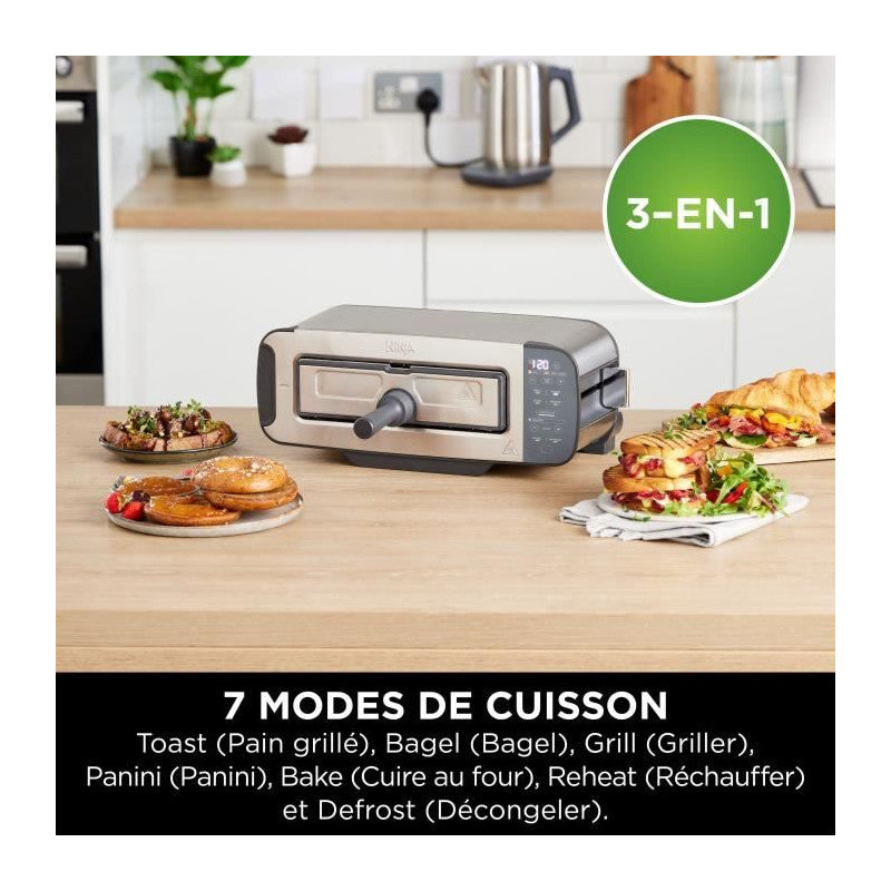 Grille-pain 3-en-1 - Ninja Foodi - St202eu - 2400 W - 1 Fente - 7 Fonctions - Inox Ninja - Mathon - 2