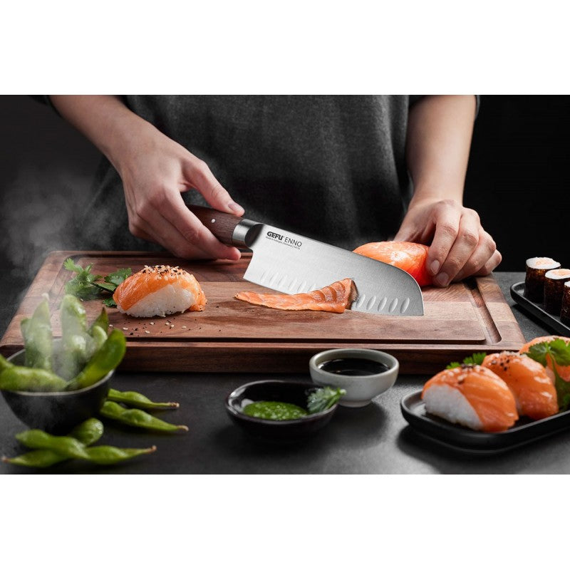 Couteau Santoku alvéolé Enno 18 cm avec lame cannelée en acier Gefu - Mathon - 3