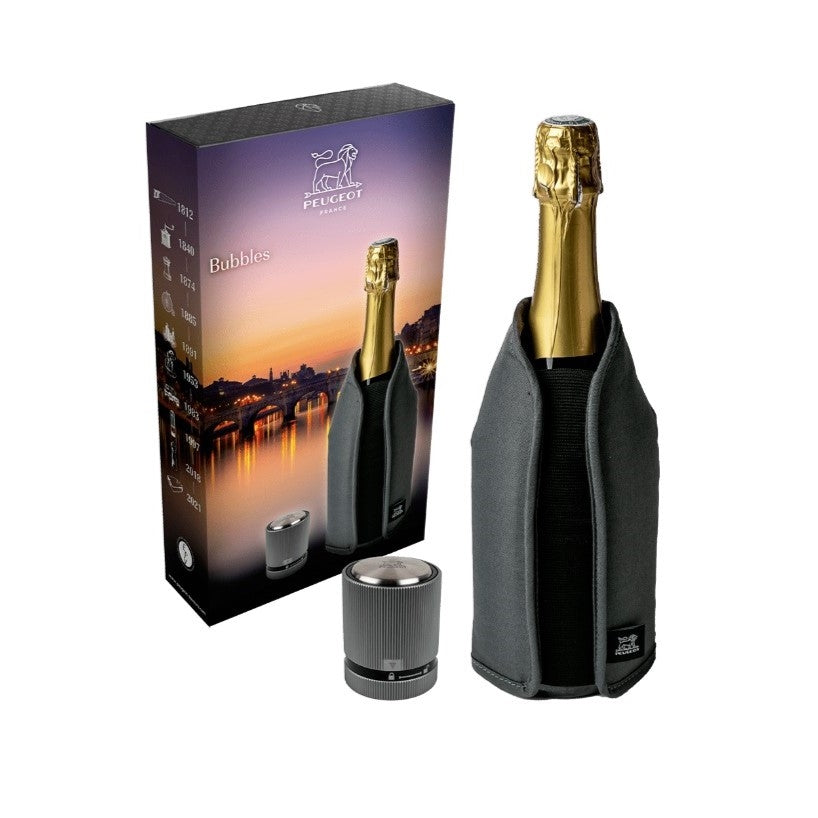 Coffret rafraichisseur Frizz gris et bouchon à champagne Line carbone Peugeot - Mathon - 1