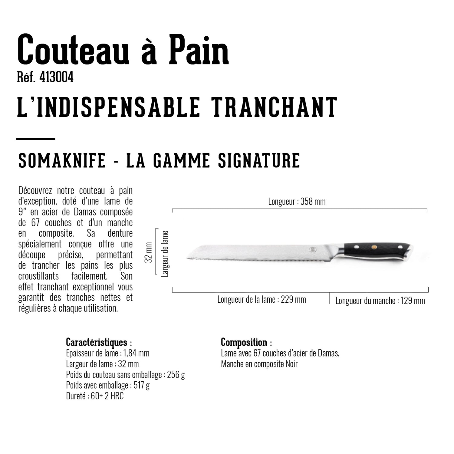 Couteau à pain 9" gamme Signature Somagic - Mathon - 4