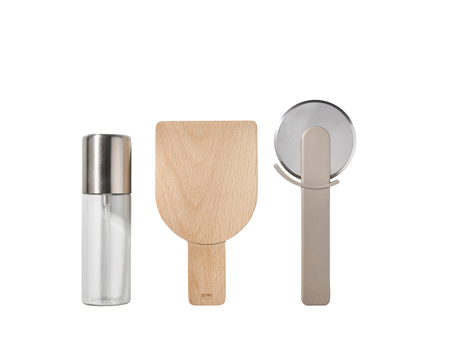 Ensemble à pizza SINGLES en verre et acier inoxydable et abs Taupe doux Zone Denmark - Mathon - 1