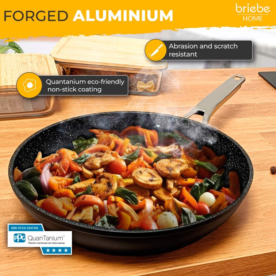 Set 3 Poêles à Frire Antiadhésives à Induction 18-20-24cm, Aluminium Forgé  Noir Black Titanium - Mathon - 3