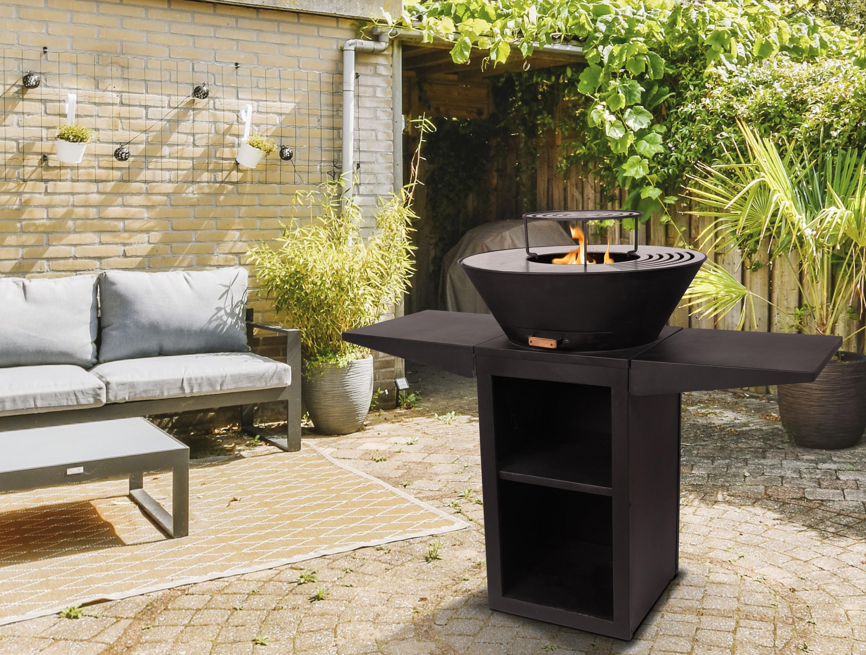 Barbecue avec plaque ronde, grill et support Purline - Mathon - 3