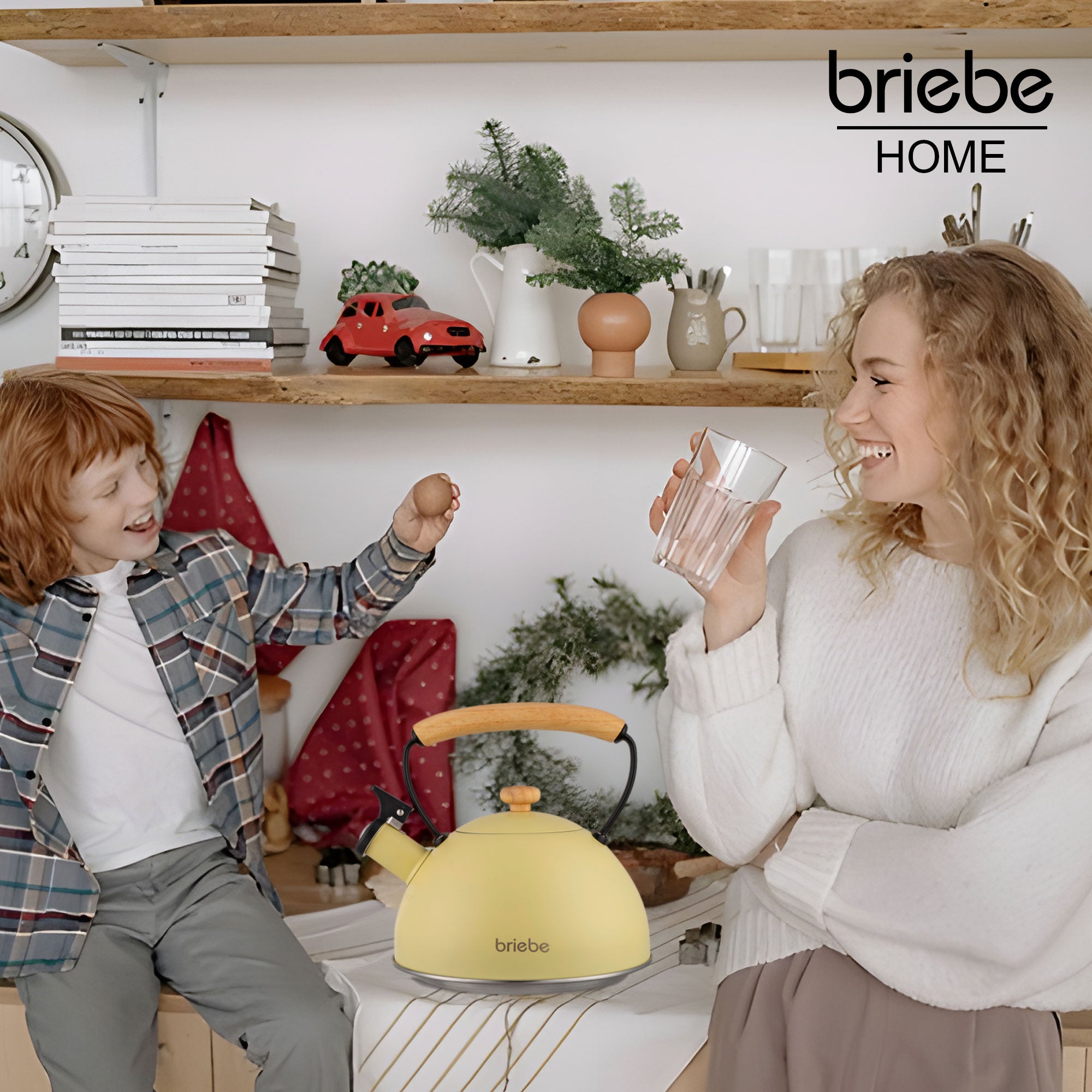 Bouilloire à Induction Théière Sifflet 2,3L  Acier Inox. Retro, Poignée en Bois  Jaune Pastel - Mathon - 5