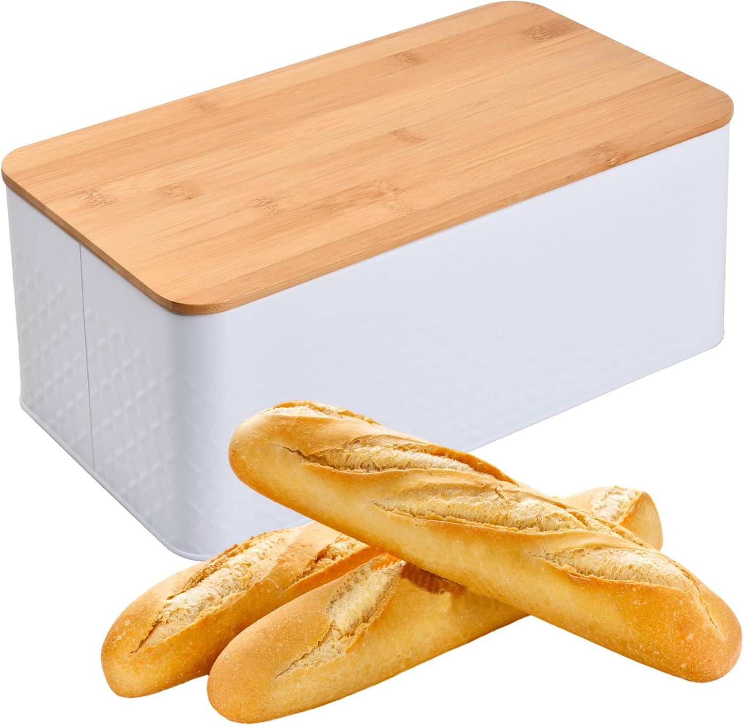 Boîte à Pain Grande Capacité avec Couvercle en Bambou 33 x 18 x 13.5 cm blanc Vendos85 - Mathon