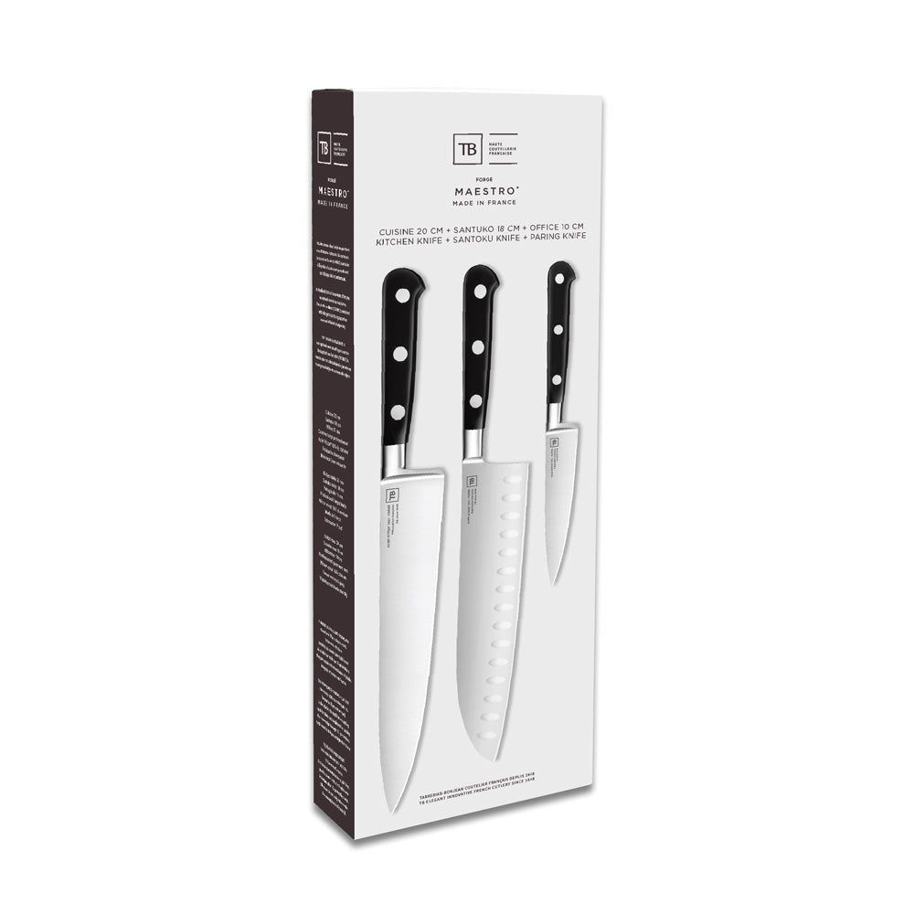 Coffret de 3 couteaux Maestro office santoku cuisine Tarrerias Bonjean - Mathon - 2
