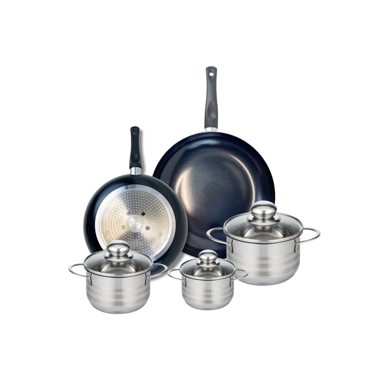 Ensemble de 2 Poêles de cuisson 24 et 28 cm et 3 faitouts 12, 14 et 16 cm  Prima Brillant Elo - Mathon - 1