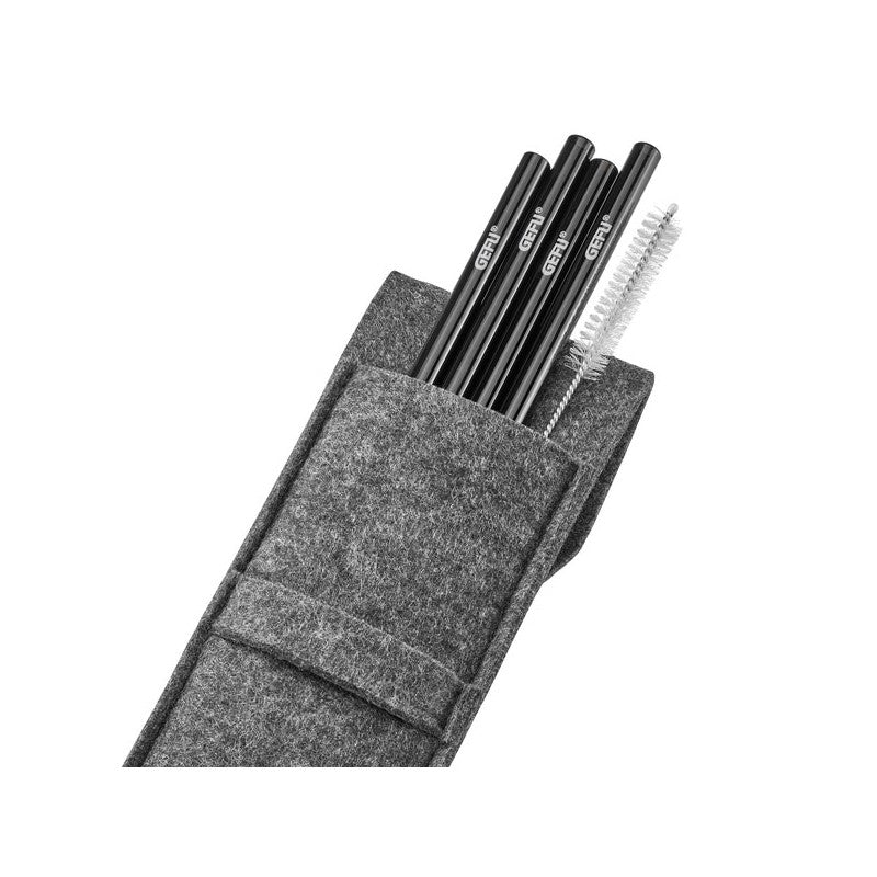 Paille en verre future - noire - 18 cm - 4 pièces - pochette en feutre fournie Gefu - Mathon - 2
