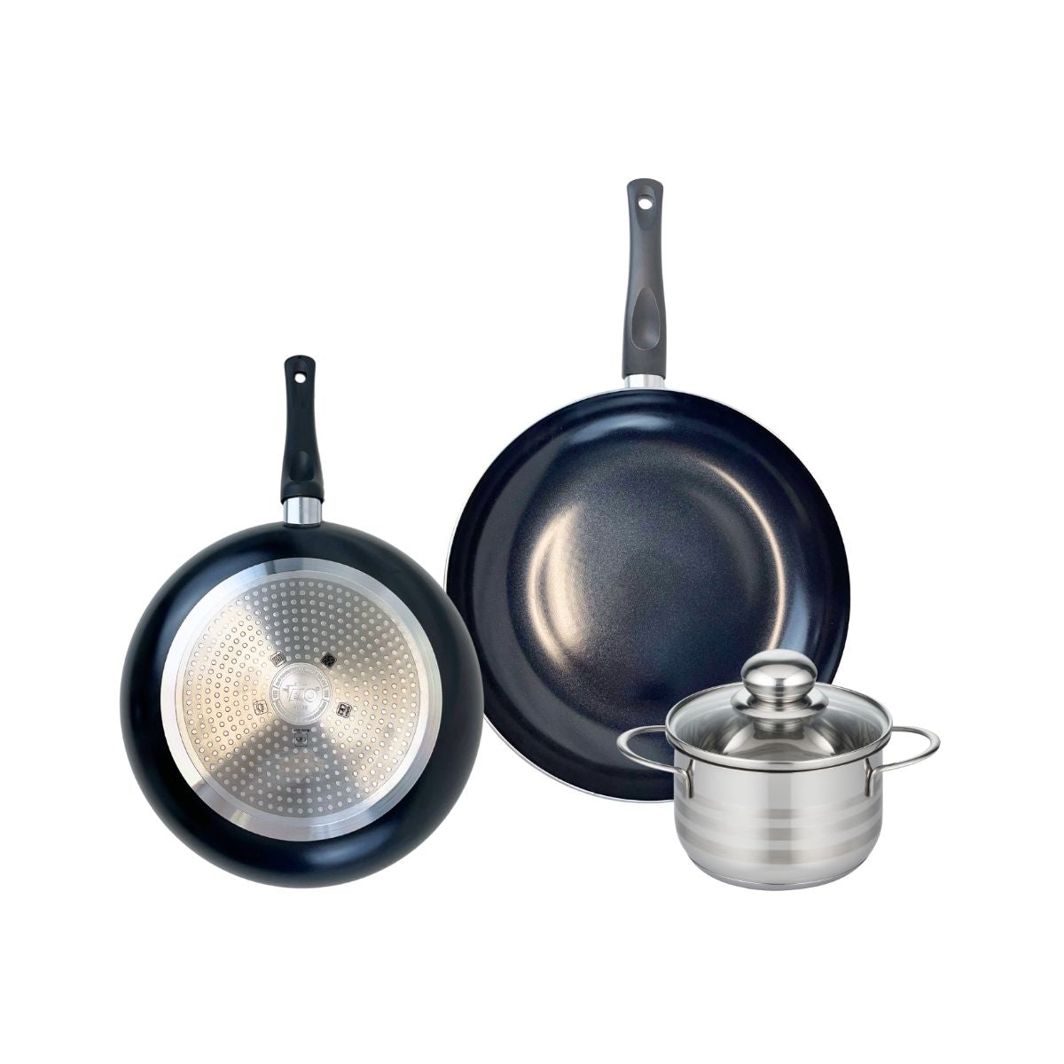 Ensemble de 2 Poêles de cuisson 28 et 32 cm et 1 faitout 16 cm  Prima Brillant Elo - Mathon - 1
