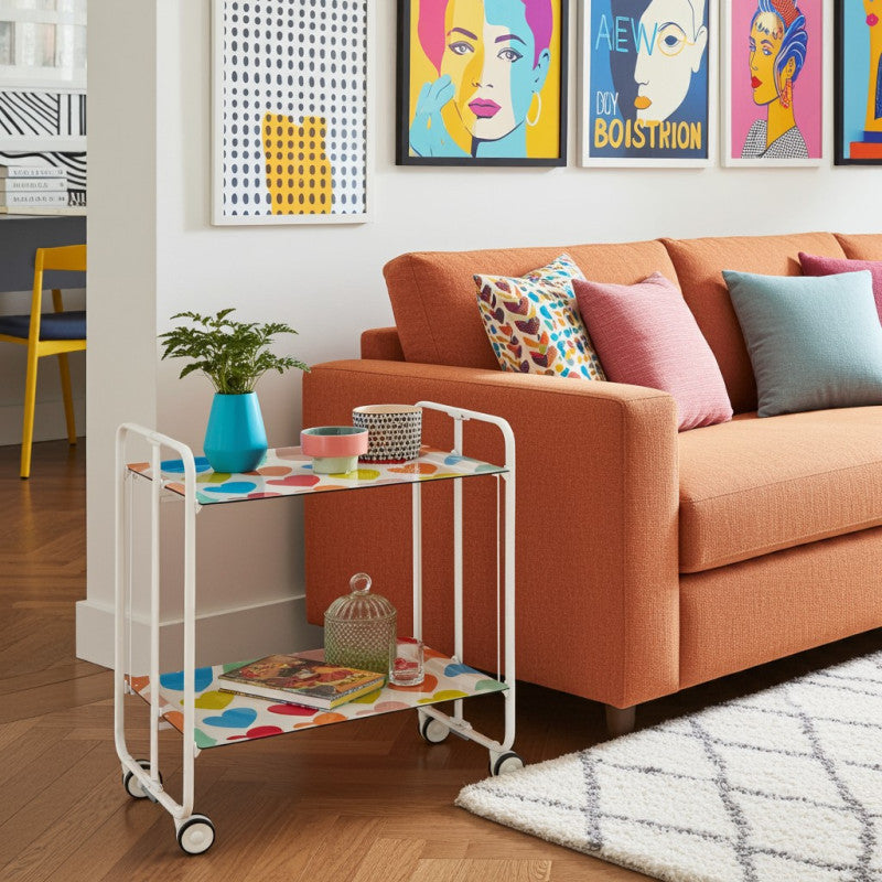 Desserte pliante 2 niveaux avec roulettes – structure blanche, bauhaus Don Hierro - Mathon - 4