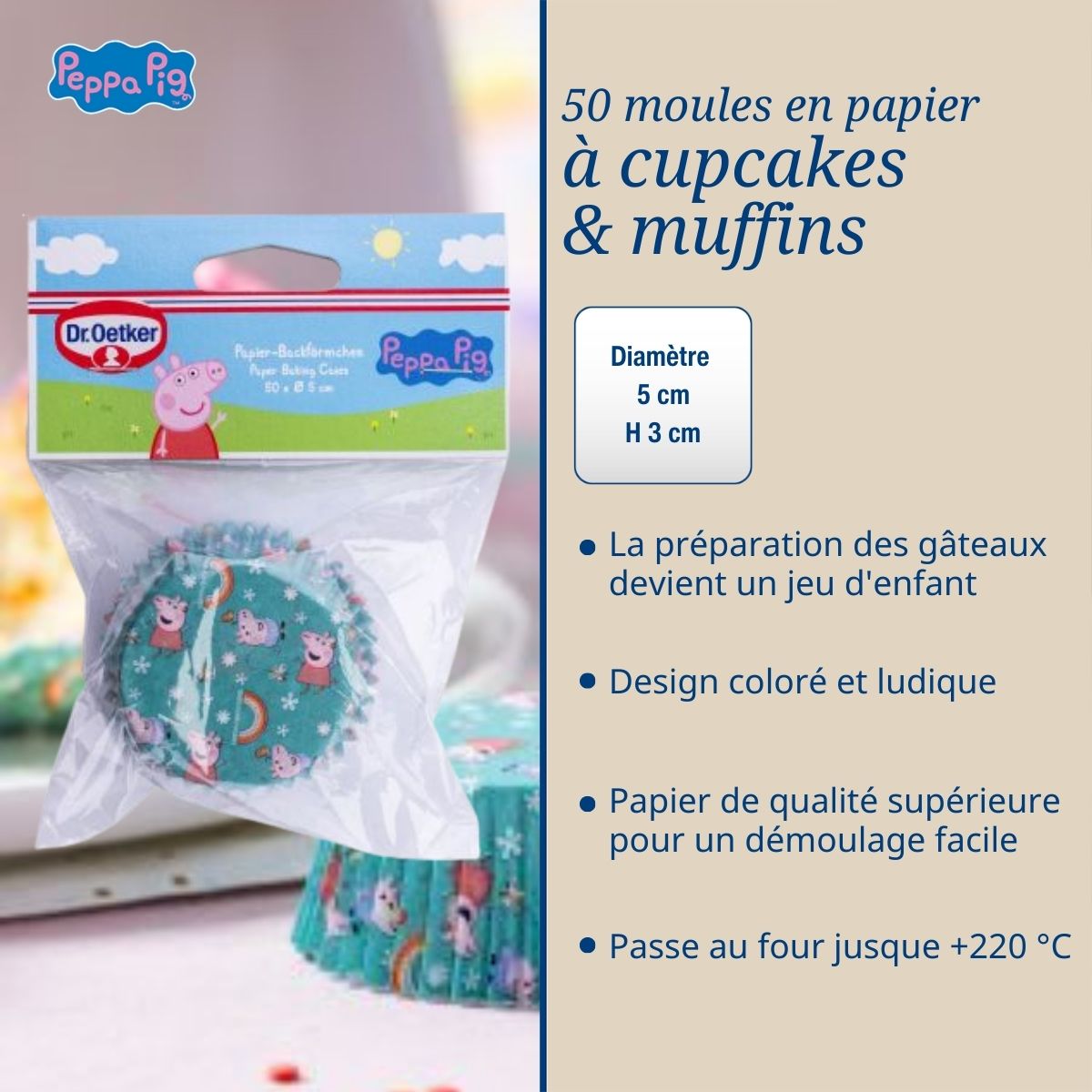 Ensemble 50 moules à muffins en papier 6 cm Dr. Oetker Peppa Pig Dr. Oetker - Mathon - 3