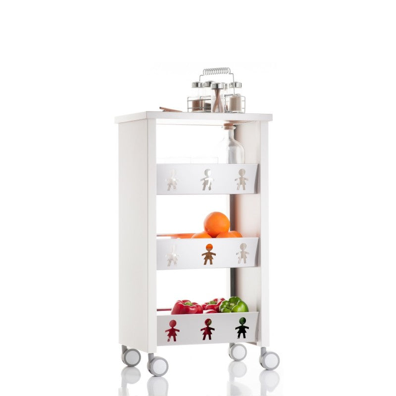 Chariot de rangement, étagère à roulettes, 83,50 x 43,5 x 30,5 cm., BALI, Blanc-Acier Inoxydable Don Hierro - Mathon - 3