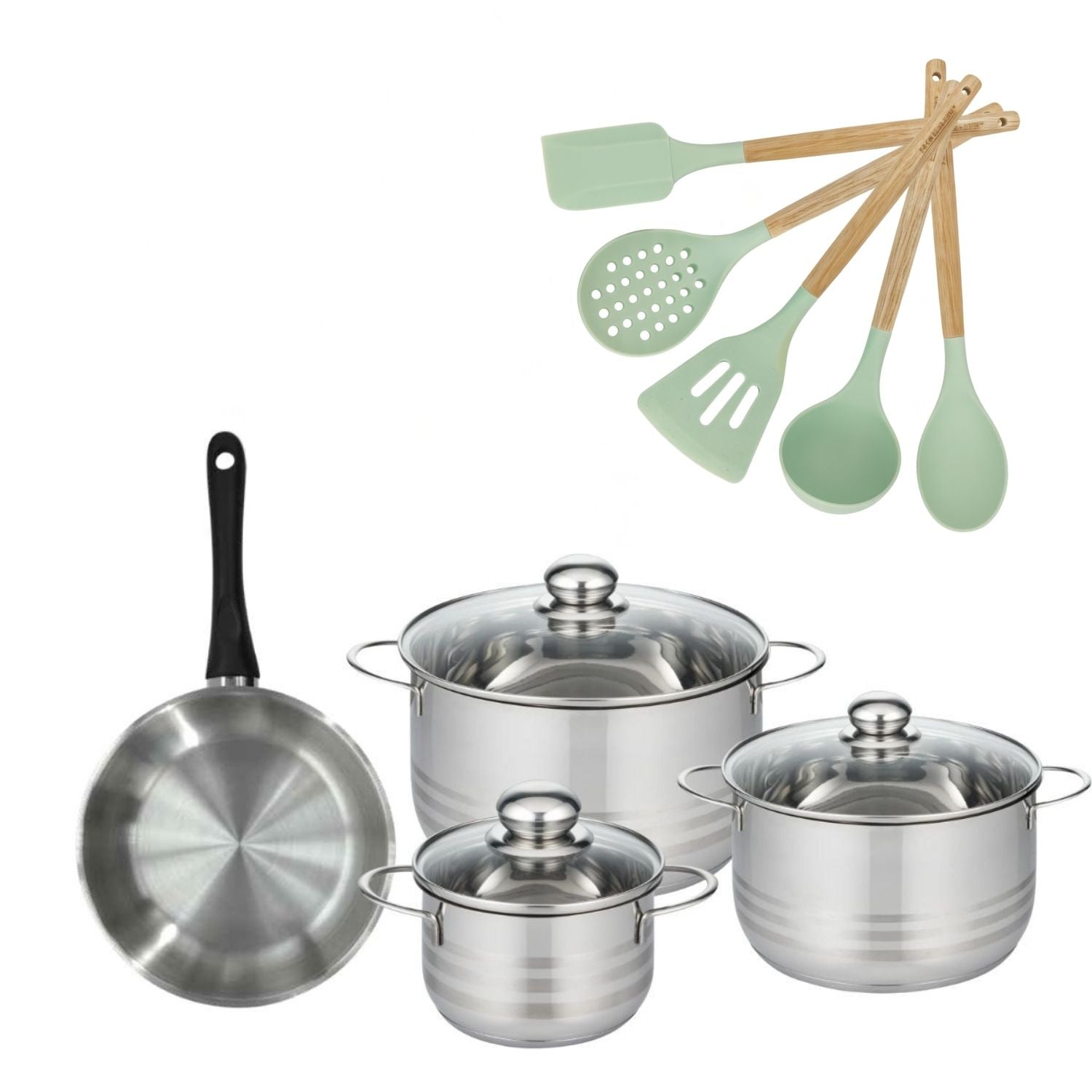 Lot Poêle 20cm  Généva et 3 Faitouts 16/20/24cm  Généva avec 5 ustensiles Fackelmann - Mathon - 1