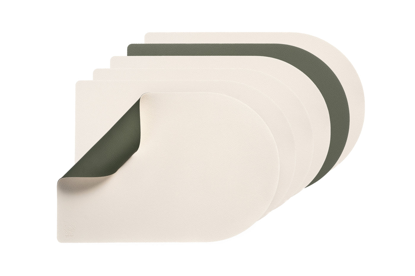 Set de table rectangovale réversible - 6 pièces - Cuir recyclé blanc crème et vert de gris Björn - Mathon - 1