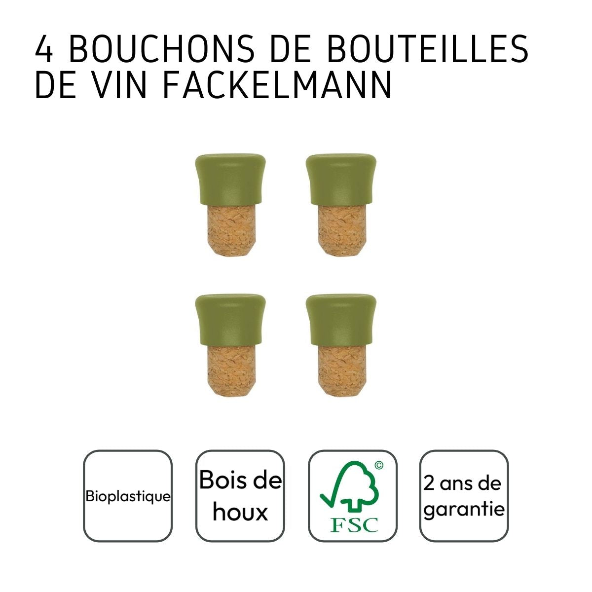 Lot de 4 bouchons en liège  Gamme Zéro Fackelmann - Mathon - 4