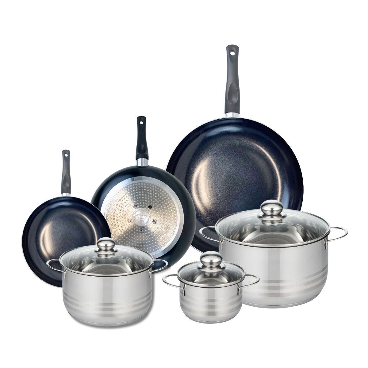 Ensemble de 3 Poêles de cuisson 20, 24 et 32 cm et 3 faitouts 14, 20 et 24 cm  Prima Brillant Elo - Mathon - 1