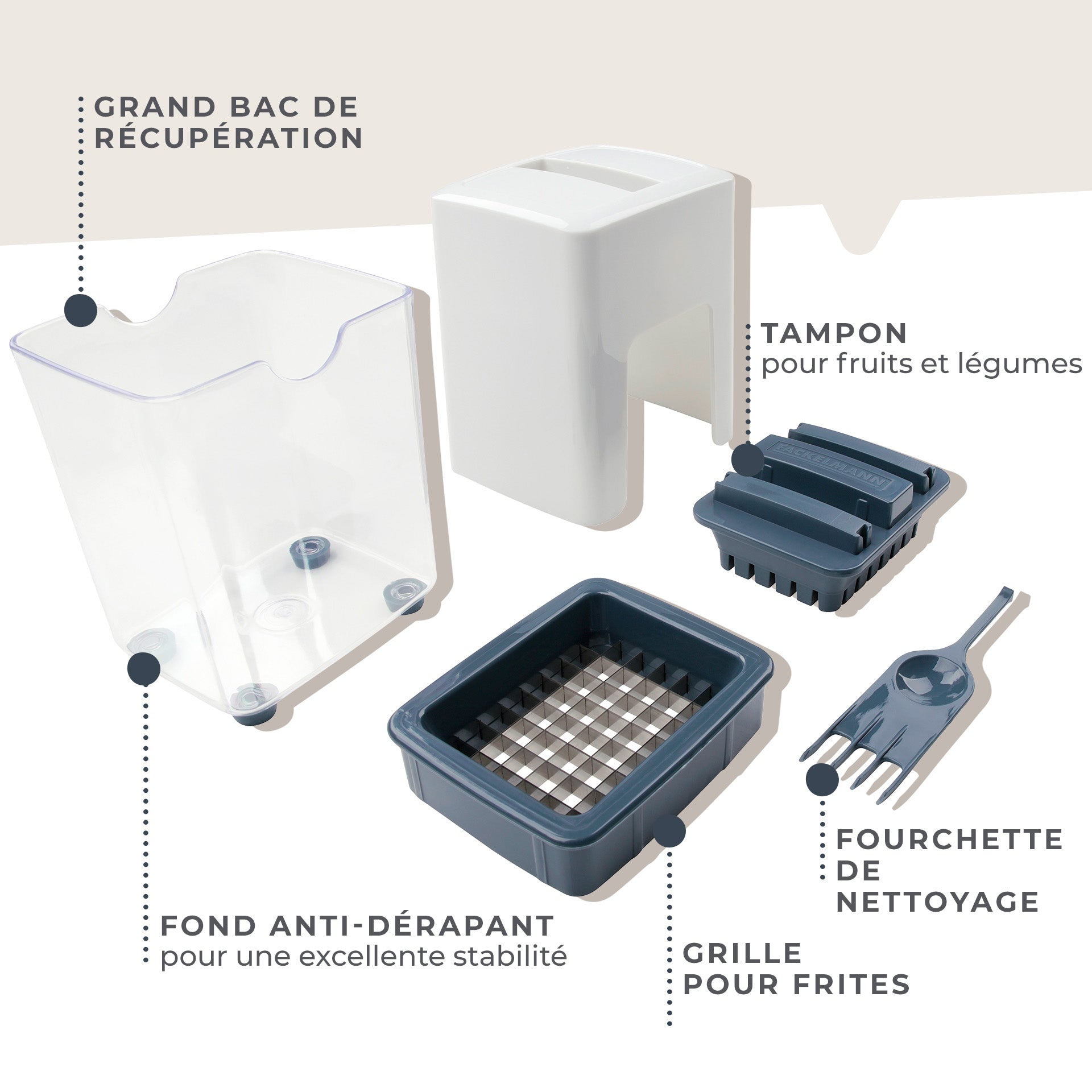 Coupe frites manuel avec récipient et brosse de nettoyage  Easy Prepare Fackelmann - Mathon - 2