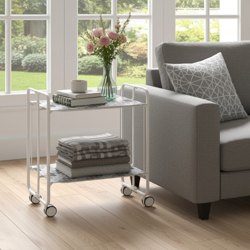 Desserte pliante 2 niveaux avec roulettes – structure blanche, bauhaus Don Hierro - Mathon - 4