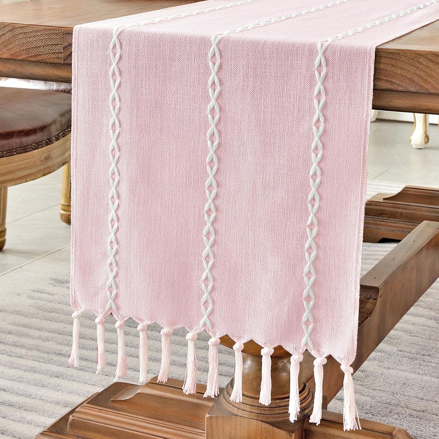 Chemin de table bohème 33×120 cm rose Vendos85 - Mathon