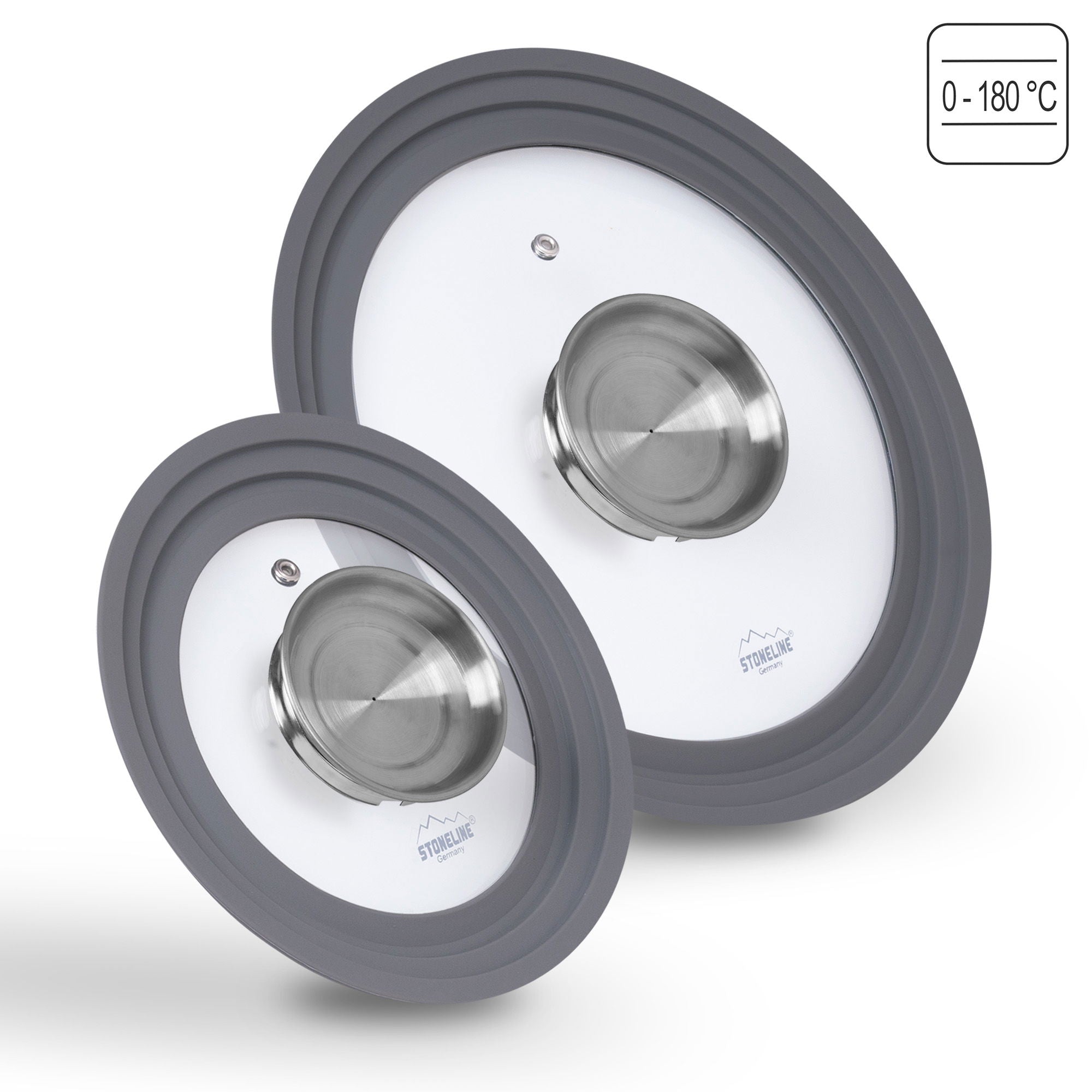 Couvercle en verre universel, 2 pièces, avec bord en silicone & bouton d