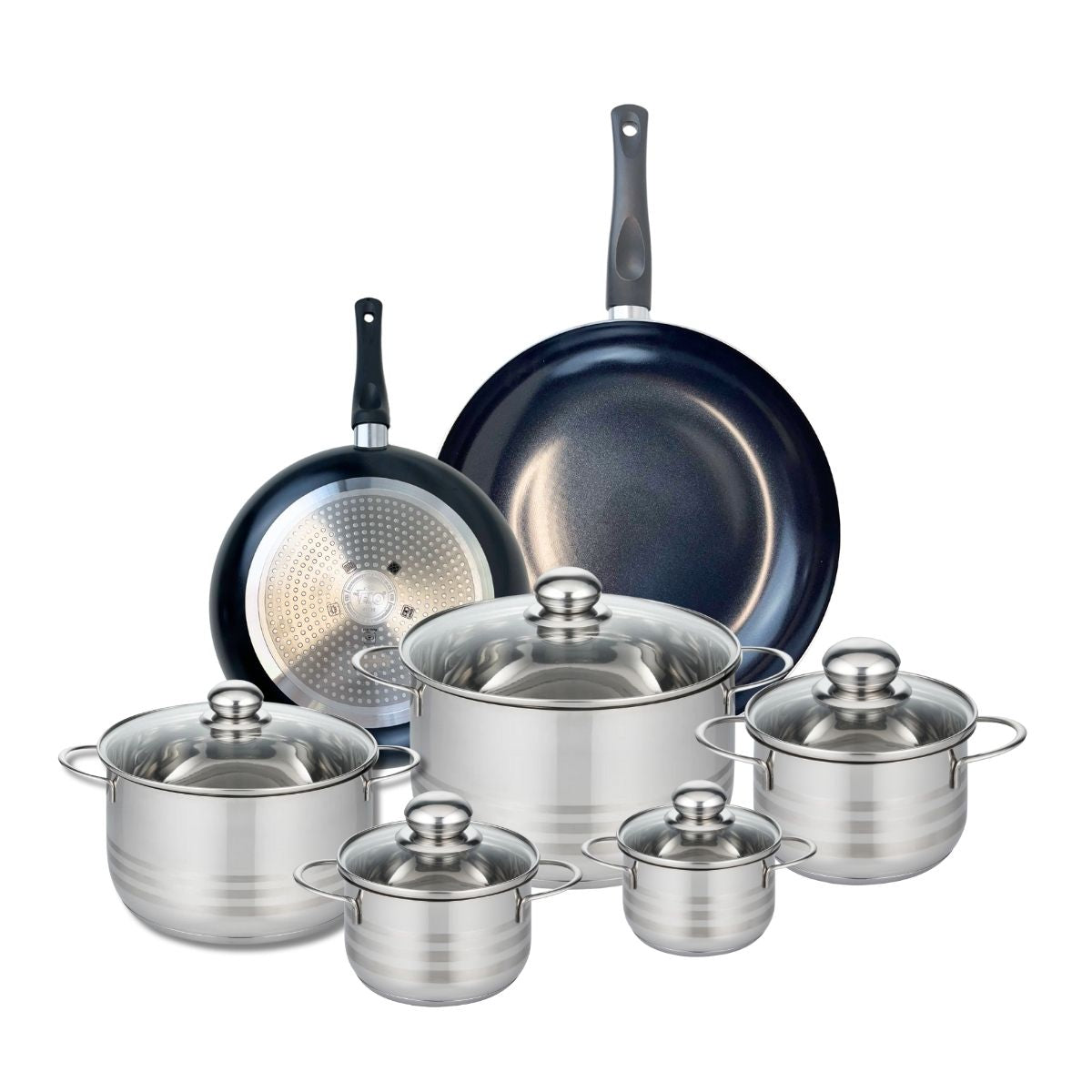 Ensemble de 2 Poêles de cuisson 24 et 32 cm et 5 faitouts 12, 14, 16, 20 et 24 cm  Prima Brillant Elo - Mathon - 1