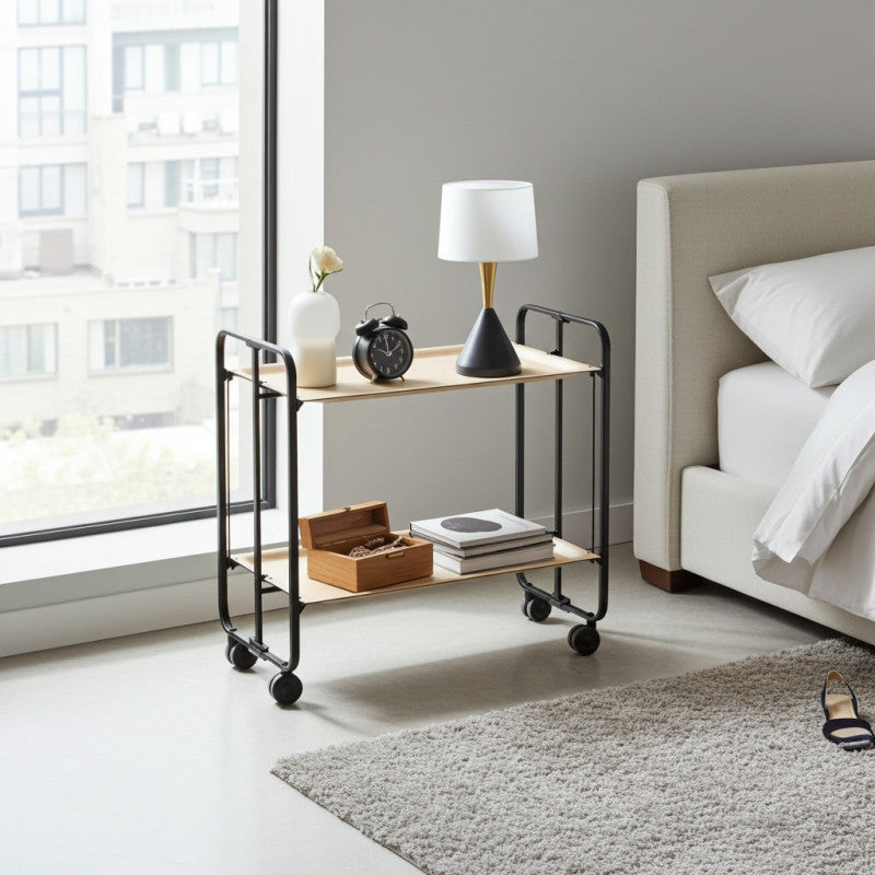 Desserte pliante 2 niveaux avec roulettes – structure noire, bauhaus Don Hierro - Mathon - 5
