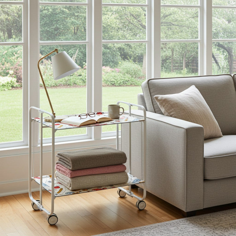 Desserte pliante 2 niveaux avec roulettes – structure blanche, bauhaus Don Hierro - Mathon - 3