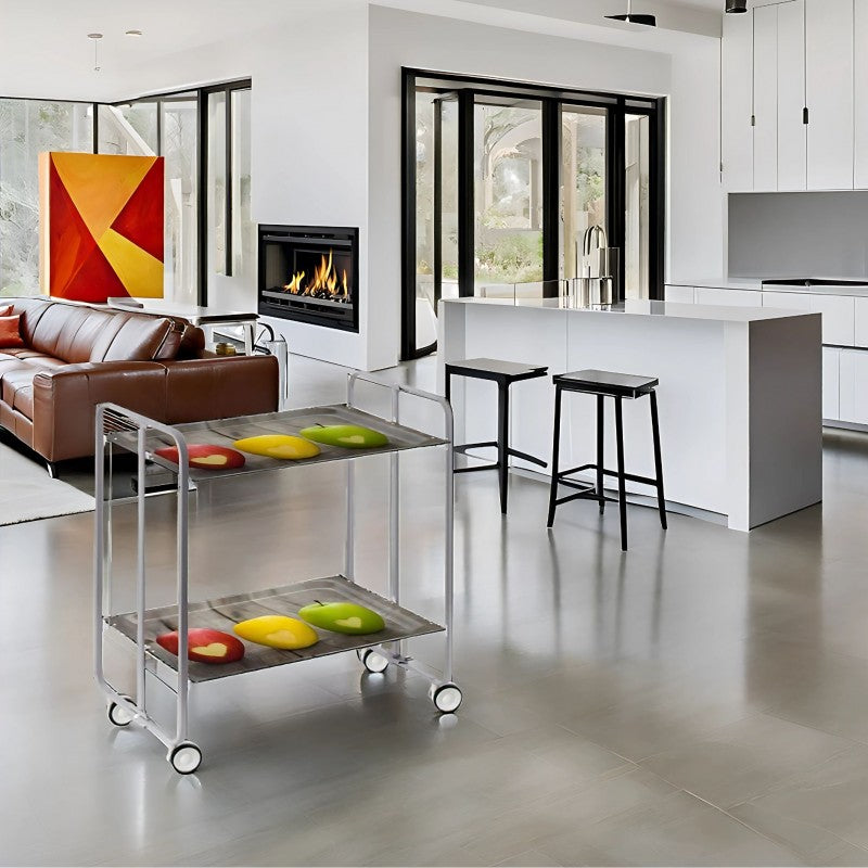 Desserte pliante 2 niveaux avec roulettes – structure gris aluminium, bauhaus Don Hierro - Mathon - 2