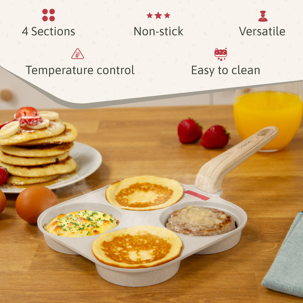 Poêle Pancakes Induction 4 Emplacements œufs au plat couvercle, Antiadhésive  Crème FPE1176 - Mathon - 2