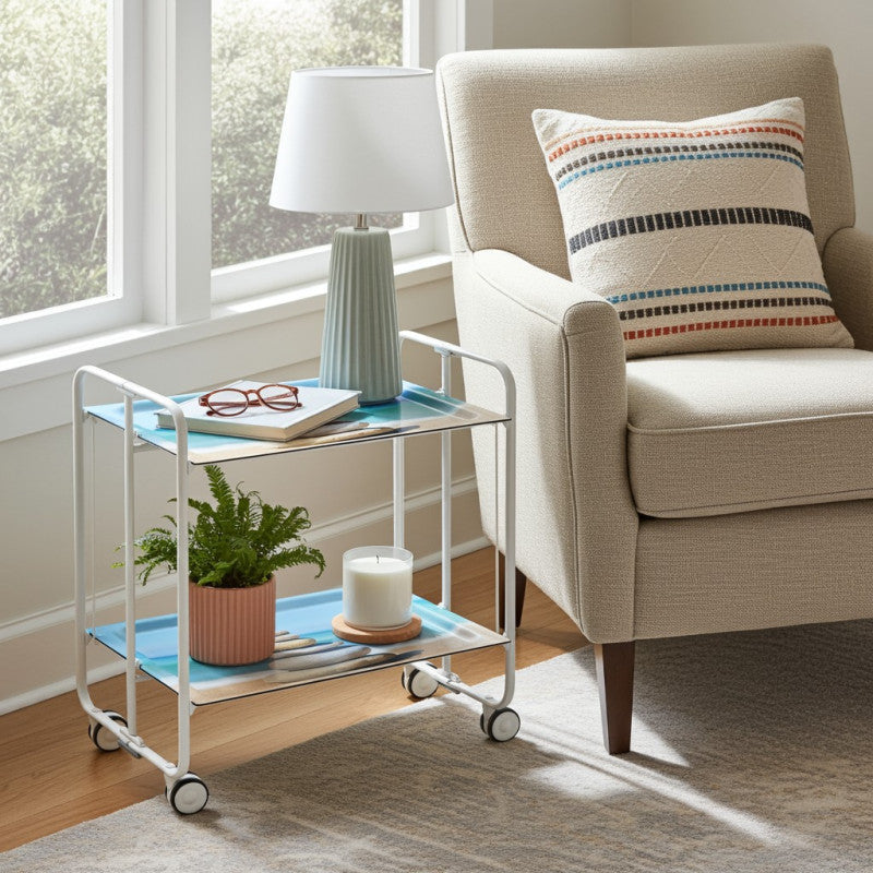 Desserte pliante 2 niveaux avec roulettes – structure blanche, bauhaus Don Hierro - Mathon - 3