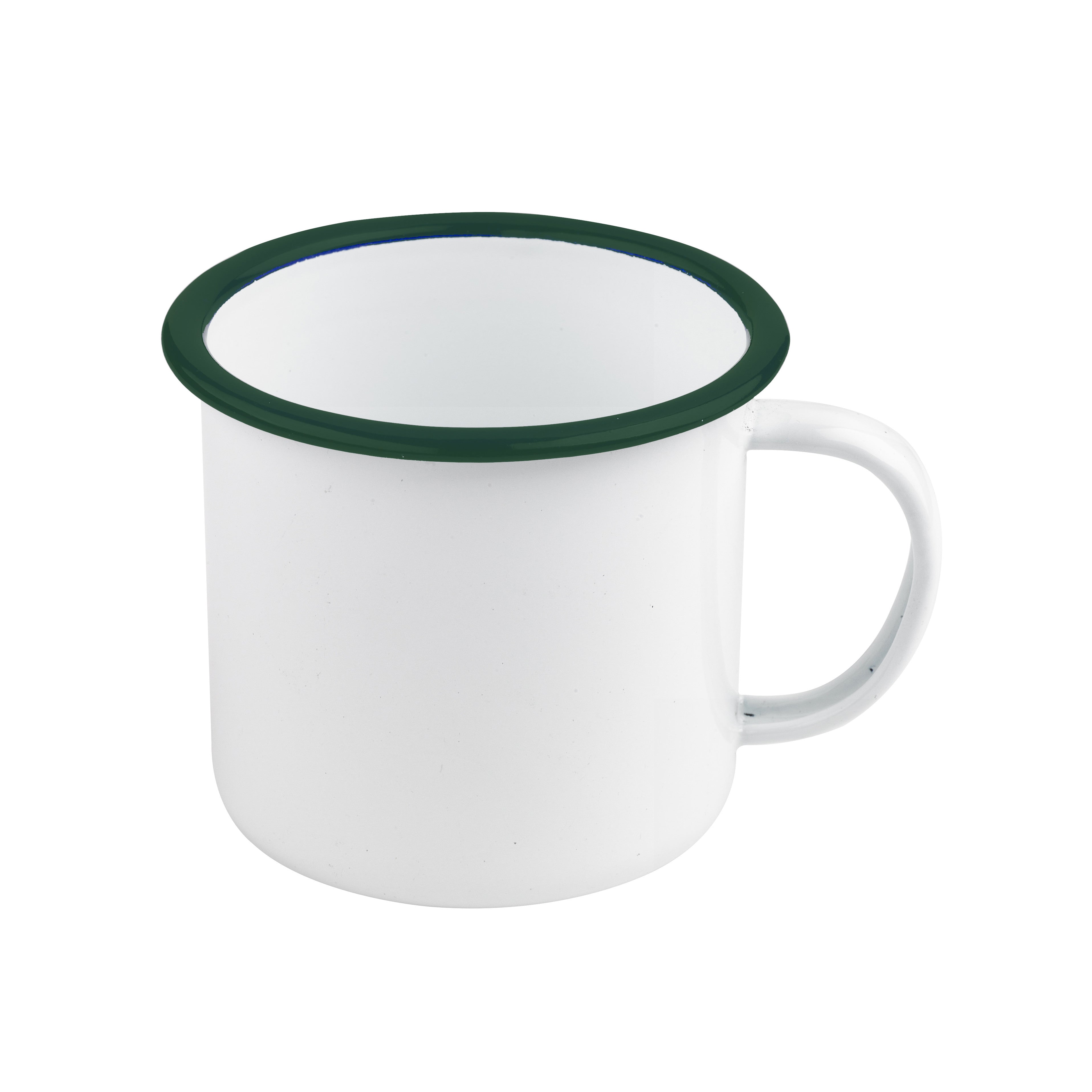 12Pcs - Mug Enamel blanc en acier émaillé à bord vert   H75mm 350ml FirstPack - Mathon - 1