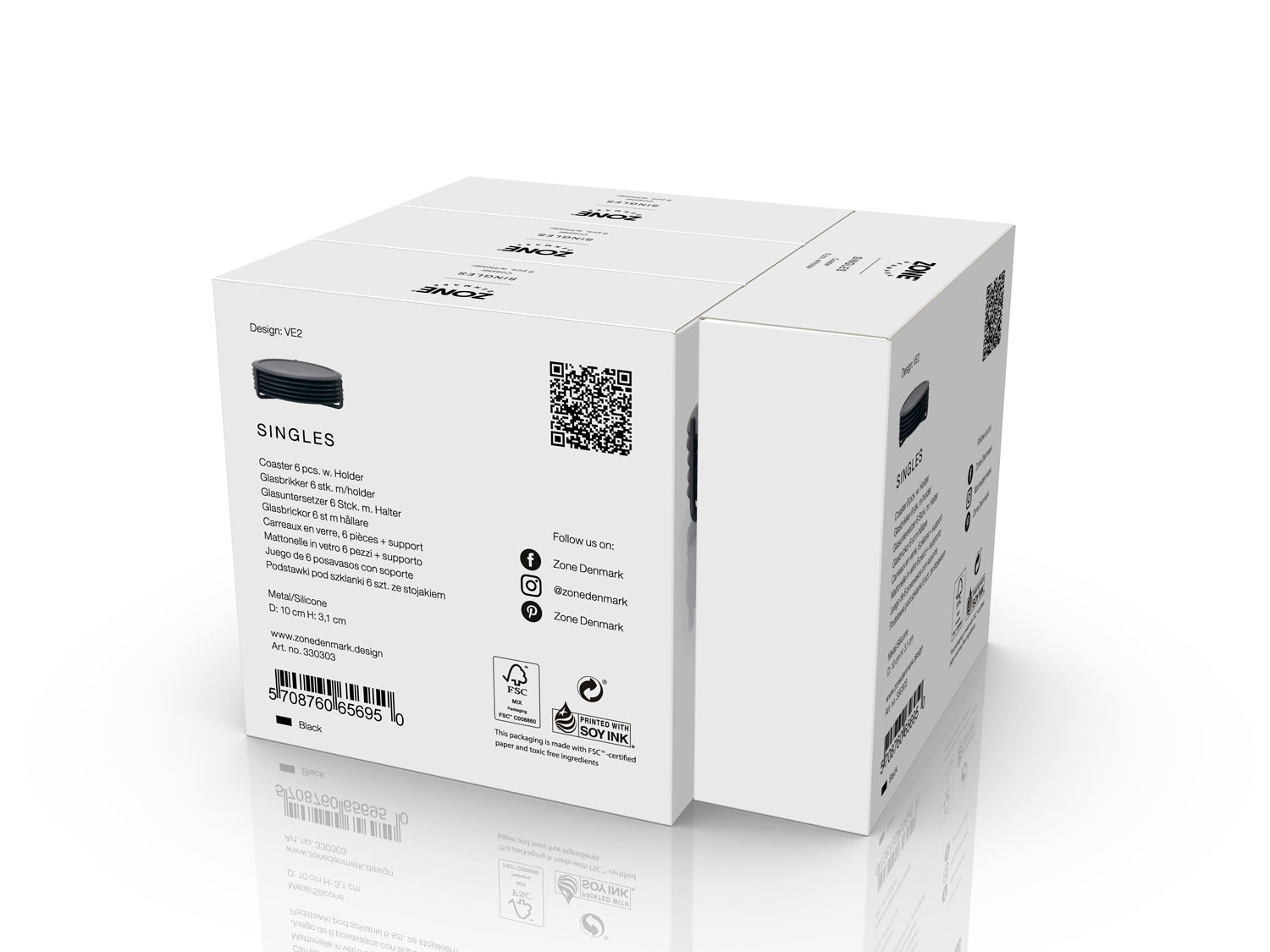 Ensemble de 6 dessous de verre SINGLES et support en silicone et métal Noir Zone Denmark - Mathon - 6