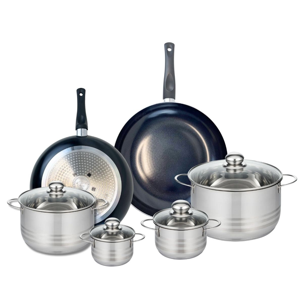 Ensemble de 2 Poêles de cuisson 28 et 32 cm et 4 faitouts 12, 14, 20 et 24 cm  Prima Brillant Elo - Mathon - 1