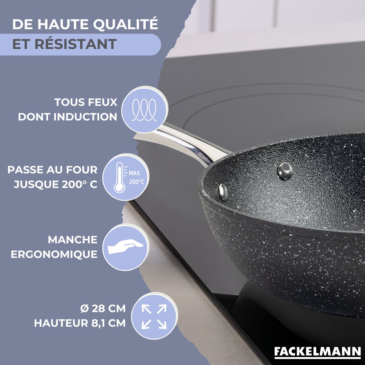 Wok 28 cm fonte aluminium revêtement antiadhésif céramique sans PFAS Fackelmann - Mathon - 3
