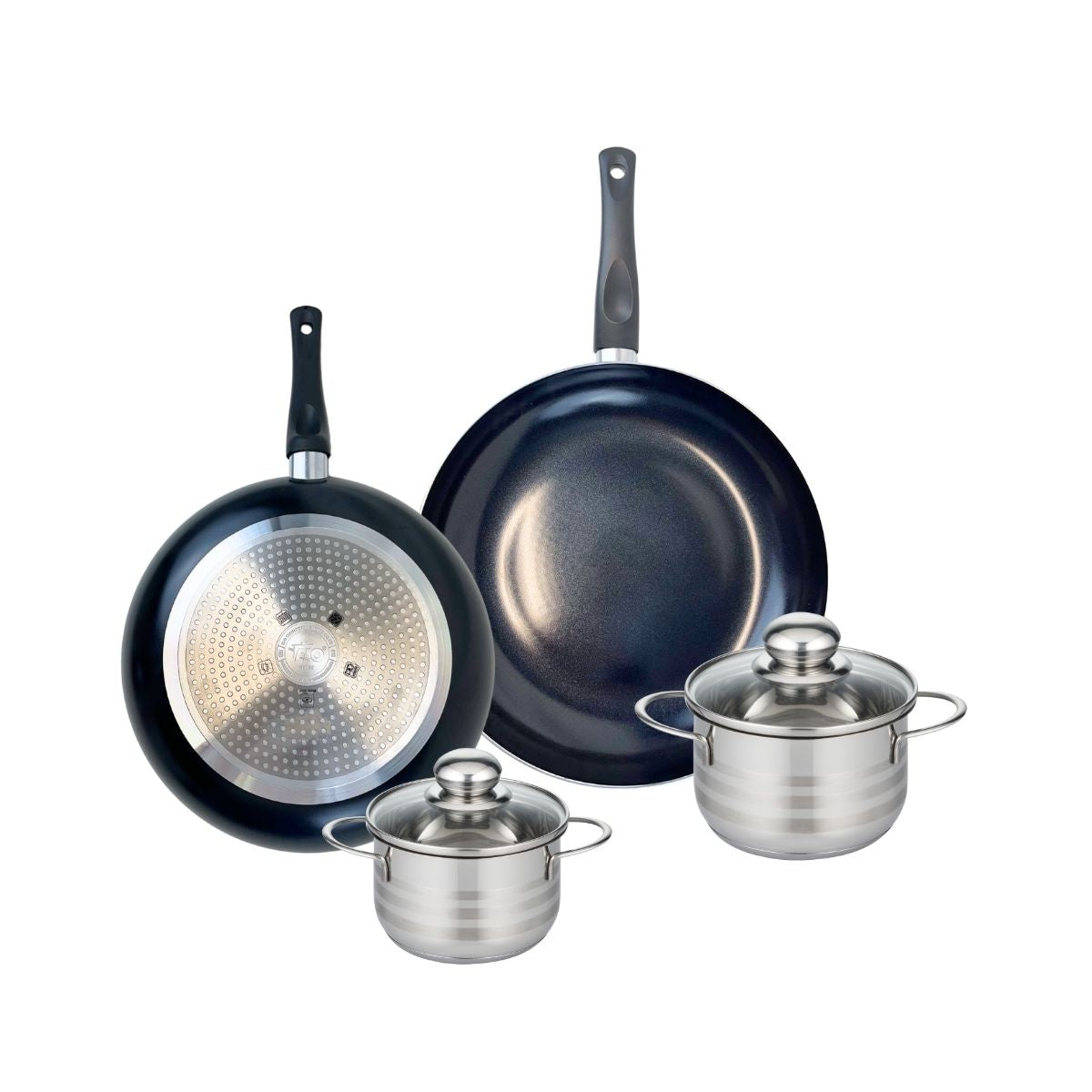 Ensemble de 2 Poêles de cuisson 28 et 32 cm et 2 faitouts 14 et 16 cm  Prima Brillant Elo - Mathon - 1